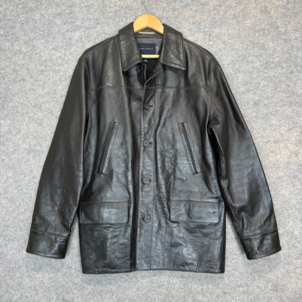 Banana Republic 100% Leather Blazer Jacket‎ Mens Large Chore Lined Black Limited